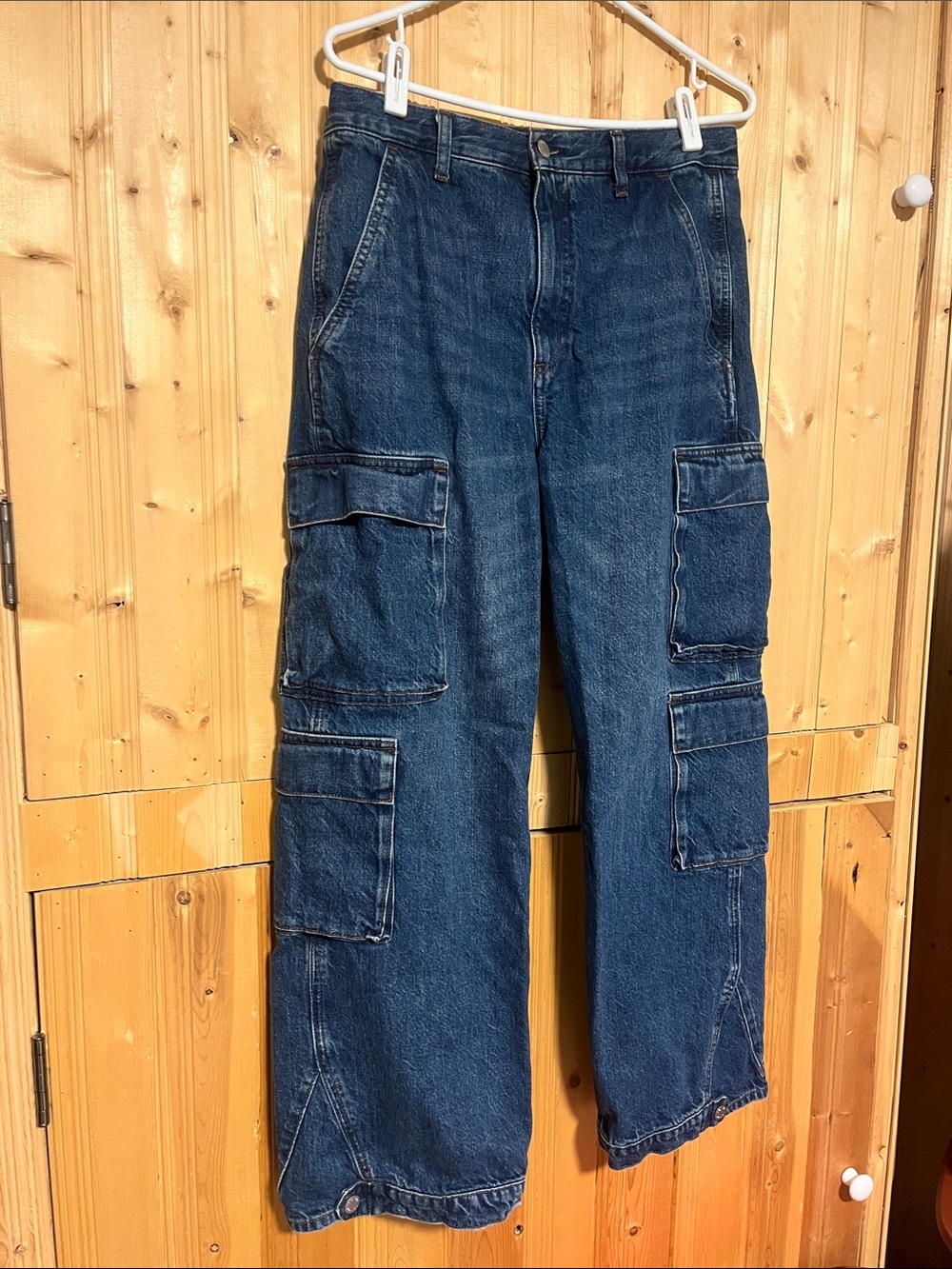 Denim Forum Indigo Relaxed Hi-Rise Cargo Jeans